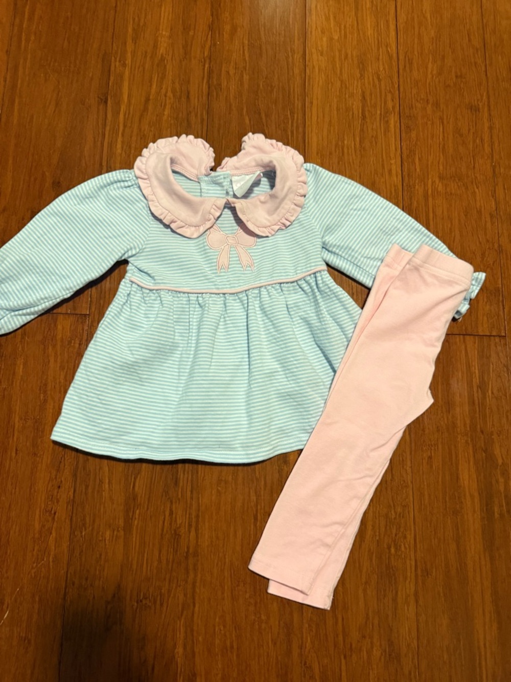 Baby Girl Blue & Pink Striped Top with Pink Leggings